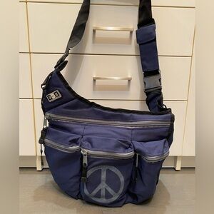 Diaper Dude Navy Blue with Peace Sign Messenger/Crossbody Baby Bag